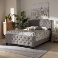 Baxton Studio Marion-Grey-King Marion Modern Transitional Grey Fabric Upholstered Button Tufted King Size Panel Bed